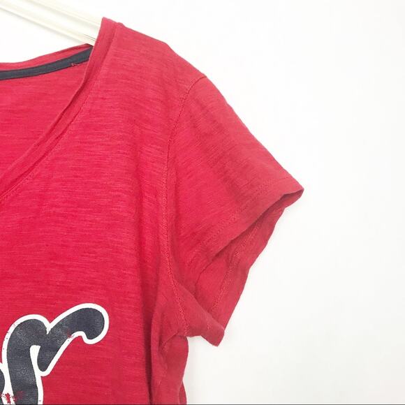 NFL Apparel Texans Womens Football T-Shirt Size Large Red V-Neck Distressed Tee - Picture 2 of 8
